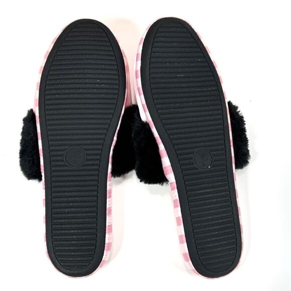 Victoria’s Secret Faux Fur Trim Striped Slippers Pink Black Large - Picture 8 of 11